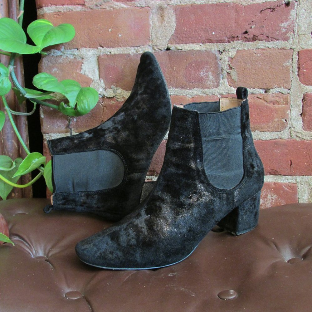 Black & Gold Velvet Chelsea Booties